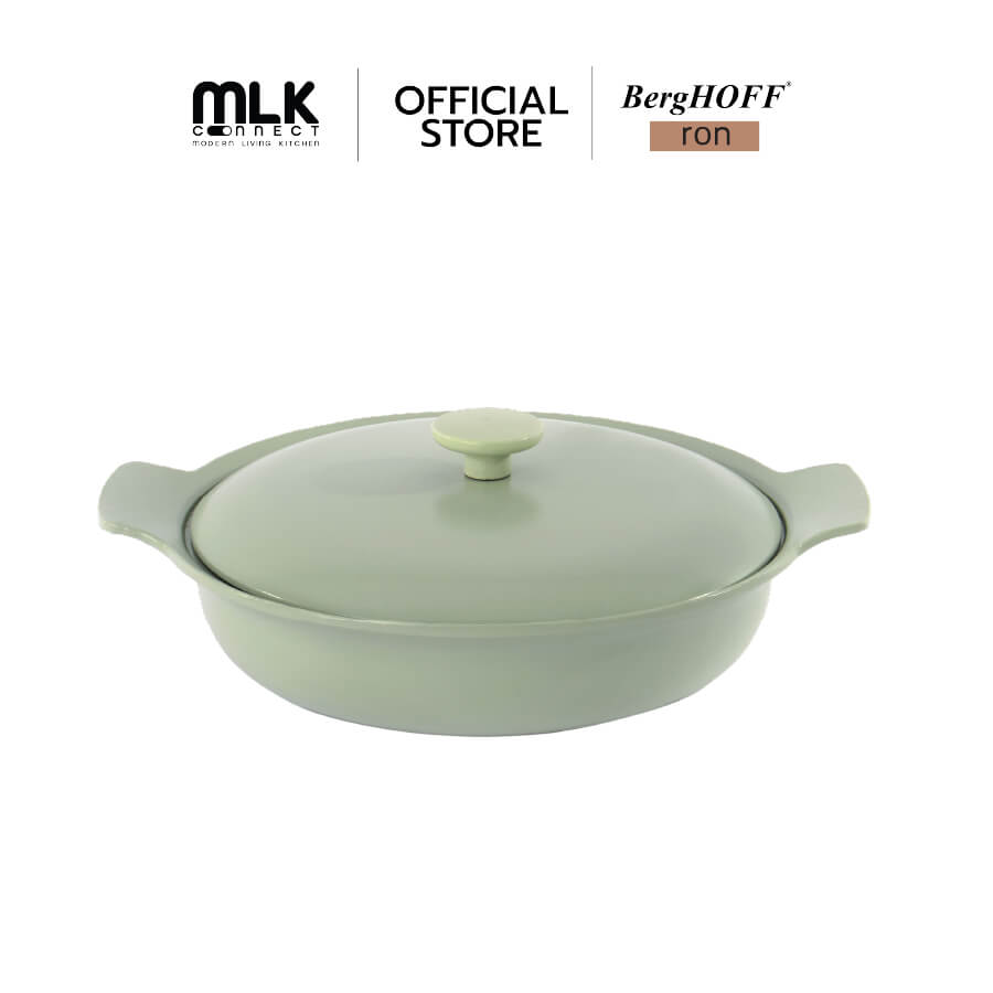 กระทะทรงลึกพร้อมฝาและมือจับเหล็กหล่อ BergHOFF  รุ่น Ron ทนทาน  28 ซม. สีเขียว 3900043